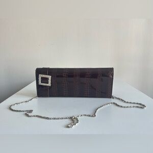 Crocodile Brown Leather & Diamond Clutch w/ Chain Strap 💎